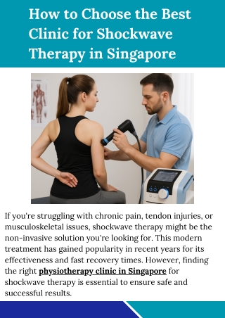 How to Choose the Best Clinic for Shockwave Therapy in Singapore