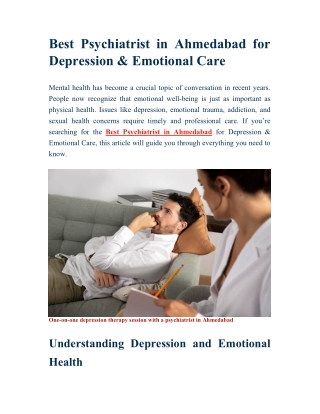 Best Psychiatrist in Ahmedabad for Depression & Emotional Care