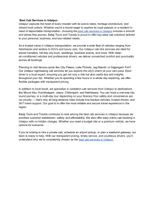 Best Cab Services in Udaipur