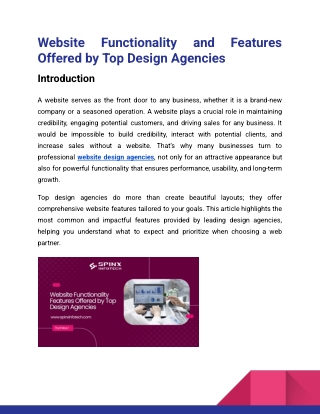 Website Functionality and Features Offered by Top Design Agencies_Spinx Infotech