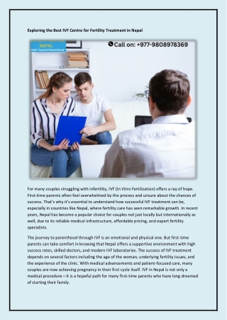 Exploring the Best IVF Centre for Fertility Treatment in Nepal