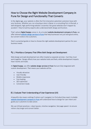 How to Choose the Right Website Development Company in Pune for Design and Functionality That Converts