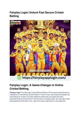 Fairplay Login| Unlock Fast Secure Cricket Betting
