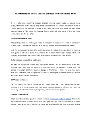 Top Motorcycle Rental Croatia Services for Scenic Road Trips