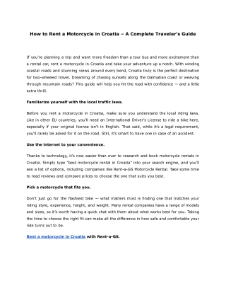 How to Rent a Motorcycle in Croatia – A Complete Traveler’s Guide