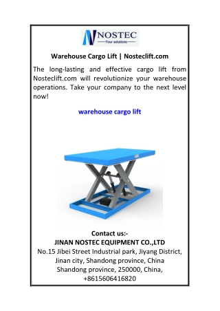 Warehouse Cargo Lift Nosteclift.com