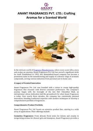 ANANT FRAGRANCES PVT. LTD. Crafting Aromas for a Scented World