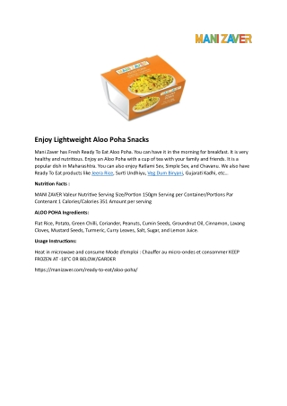 Enjoy Lightweight Aloo Poha Snacks
