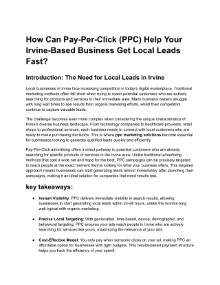 How Can Pay-Per-Click(ppc) Help Your Irvine-Based Business Get Local Leads Fast_