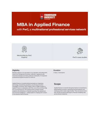 MBA in Applied Finance with PwC at Chandigarh University UP