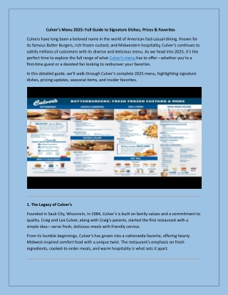 Culver’s Menu 2025: Full Guide to Signature Dishes, Prices & Favorites