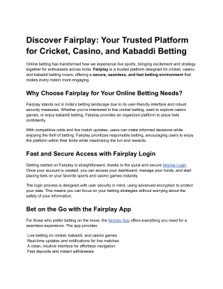Discover Fairplay: Your Trusted Platform for Cricket, Casino, and Kabaddi Bettin