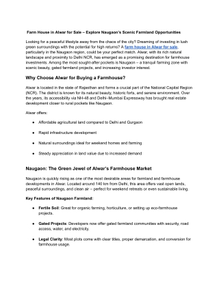 Farm House in Alwar for Sale – Explore Naugaon’s Scenic Farmland Opportunities