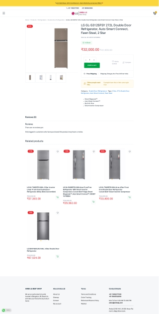 LG GL-S312SFSY 272L Double Door Refrigerator - LG Online Stores