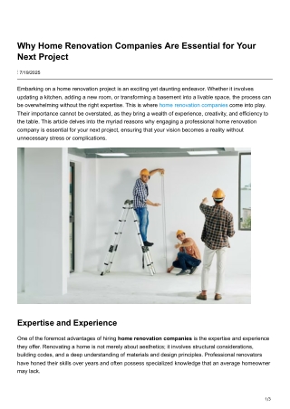 Why Home Renovation Companies Are Essential for Your Next Project