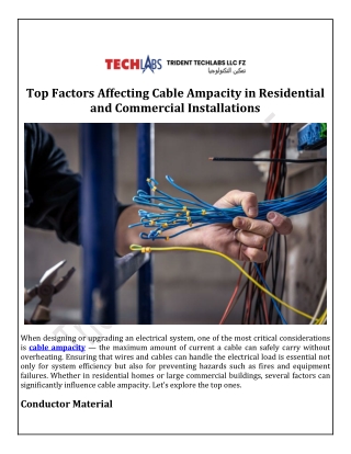 Top Factors Affecting Cable Ampacity in Residential and Commercial Installations