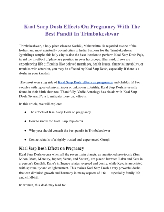 Kaal Sarp Dosh Effects On Pregnancy With The Best Pandit In Trimbakeshwar