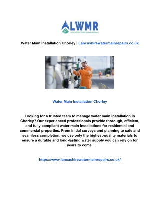 Water Main Installation Chorley | Lancashirewatermainrepairs.co.uk