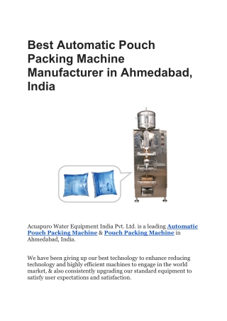Best Automatic Pouch Packing Machine Manufacturer in Ahmedabad, India