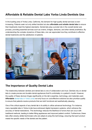 Affordable & Reliable Dental Labs Yorba Linda Dentists Use