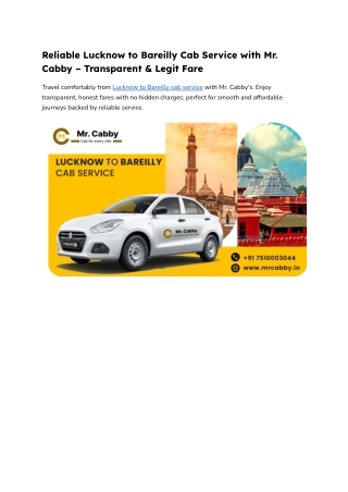 Lucknow to Bareilly Cab service