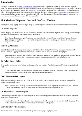 Slot Machine Etiquette: Do’s and Don’ts at Casinos