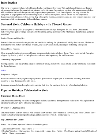 Seasonal Slots: Celebrate Holidays with Themed Games