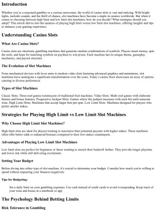 Strategies for Playing High Limit vs Low Limit Slot Machines