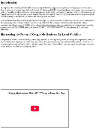 “Harnessing the Power of Google My Business for Local Visibility”