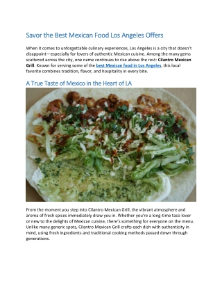 Savor the Best Mexican Food Los Angeles Offers
