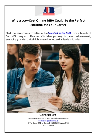 Why a Low-Cost Online MBA Could Be the Perfect Solution for Your Career