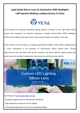 Light Guide Silicon Lens for Automotive ADB Headlights LSR Injection Molding Leading Factory in China
