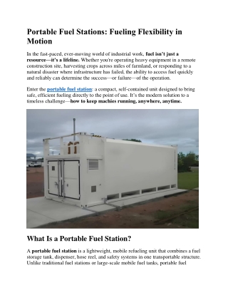 Portable Fuel Stations Fueling Flexibility in Motion