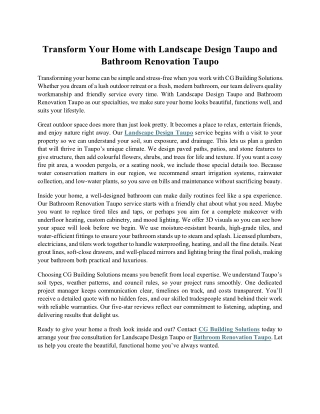 Transform Your Home with Landscape Design Taupo and Bathroom Renovation Taupo