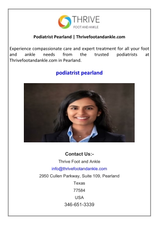 Podiatrist Pearland  Thrivefootandankle.com