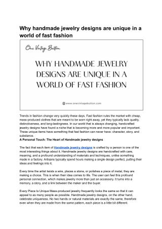 A store for handmade jewelry designs that are inspired by the past