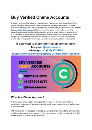 Buy Verified Chime Accounts For Secure Transactions
