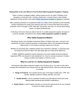 Safety Equipment Supplies in Sydney