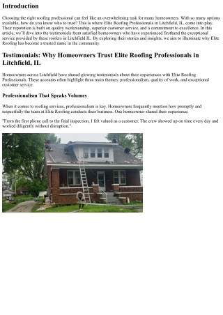 Testimonials: Why Homeowners Trust Elite Roofing Professionals in Litchfield, IL