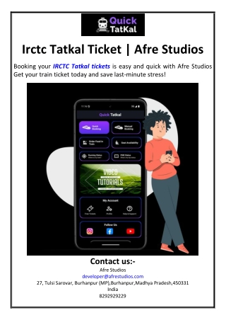 Irctc Tatkal Ticket | Afre Studios