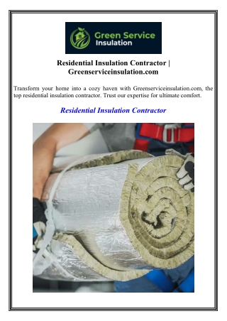 Residential Insulation Contractor Greenserviceinsulation.com