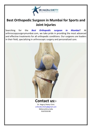 Best Orthopedic Surgeon in Mumbai for Sports and Joint Injuries