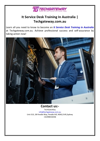It Service Desk Training In Australia | Techgateway.com.au