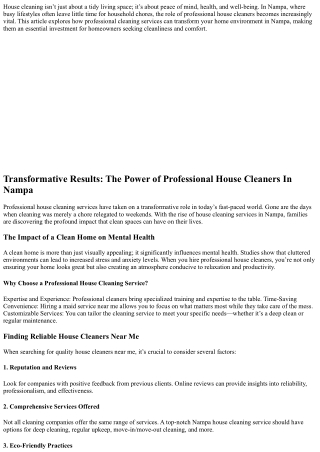 Transformative Results: The Power of Professional House Cleaners In Nampa