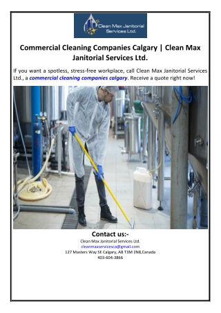 Commercial Cleaning Companies Calgary | Clean Max Janitorial Services Ltd.