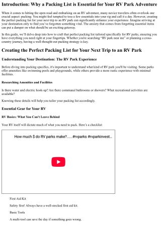 Creating the Perfect Packing List for Your Next Trip to an RV Park