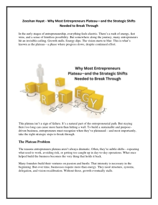 Zeeshan Hayat - Why Most Entrepreneurs Plateau—and the Strategic Shifts Needed to Break Through