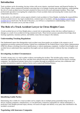 The Role of a Truck Accident Lawyer in Citrus Heights Cases