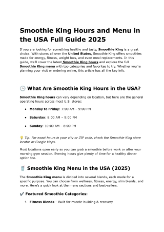 Smoothie King Hours and Menu in the USA – Full Guide 2025