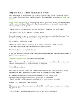 Explore India's Best Motorcycle Tours